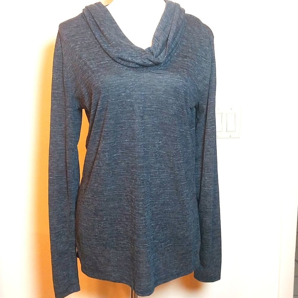GAP SIZE L HEATHERED GRAY LONG SLEEVE COWL NECK TOP